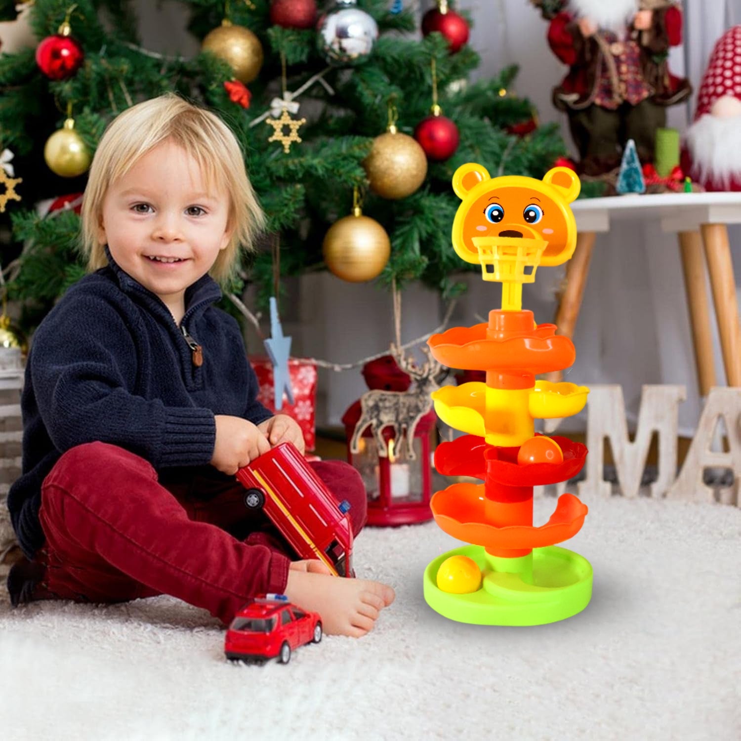 Colorful Bear Face Rolling Ball Drop Tower Toy Set Colorful Bear Face Rolling Ball Drop Tower Toy Set